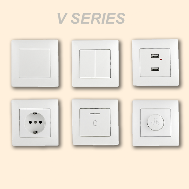 EU Standard 2-Gang Double Pole Single Way Wall Switch with PC Frame Material 10A