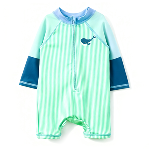 Traje de Baño Personalizable ODM para Niños Pequeños, Pedido al por Mayor, Tela Acanalada, Estampado de Ballena, Manga Corta, Traje de Baño de Una Pieza para Bebés - Product Image 1