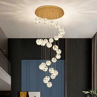 Lustre d'escalier moderne de luxe léger en or, réglable en hauteur, en cristal pissenlit, pour maisons duplex et villas, éclairage LED créatif