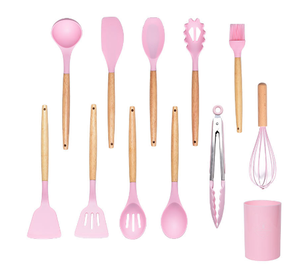 Silicone Wooden Handle Non-Stick Eco-Friendly Cookware <strong>Set</strong> Dishwasher Oven <strong>Microwave</strong> Freezer Safe Kitchen Utensil <strong>Set</strong> Elegant - Product Image 1
