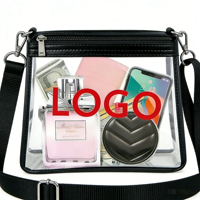 Nouveau style sac bandoulière transparent en PVC avec fermeture éclair pour femme, approuvé pour les stades, sac de maquillage et de beauté, pochette de rangement