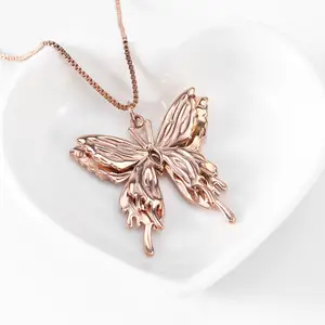 Fashion Non Tarnish 18K Gold Plated Stereoscopic Butterfly Pendant Necklace Stainless Steel Jewelry For Women