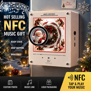 BRAVION - Reproductor de Vinilo Magnético Personalizado con Diseño Navideño Clásico Rojo, NFC, Caja de Música con Luz, Imán para Refrigerador con Música - Product Image 1