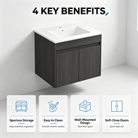 Meuble de salle de bain mural moderne gris foncé en bois, vasque flottante compacte, très demandé