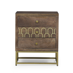 Wood <b>Night</b> <b>Stand</b> With Gold Base And Decorative Drawer Design For Bedroom Storage - Product Image 2