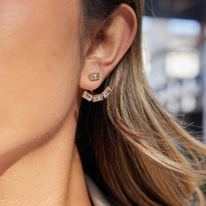Geometric <b>Stud</b> <b>Earrings</b> 18K Gold Plated Square Zircon Bezel Setting Everyday Wear - Product Image 2
