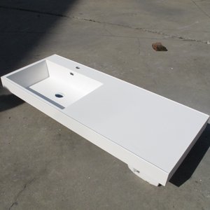 Meuble de salle de bain moderne en pierre artificielle blanche, 1200 mm, pour gaucher, avec lavabo simple intégré - Product Image 2