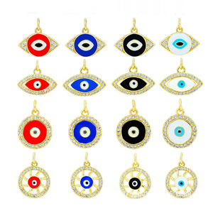 DIY 18K liontin mata Turki keberuntungan berlapis emas asli perlengkapan buatan tangan zirkonia kubik dekoratif Enamel mata jahat Yunani jimat - Product Image 3