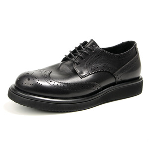 Brogue Carved Men's Leather Shoes <b>Round</b> Toe Black Office Career <b>Cushioned</b> Dress Shoes Size 38-44 - Product Image 1