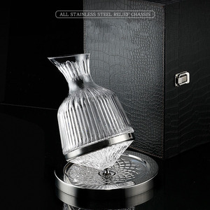Portable 1500ml grande capacité cadeau personnalisé fait à la main série d'art de luxe décanteur de vin en verre de cristal avec plateau en acier inoxydable - Product Image 4