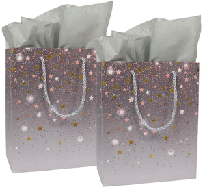 Bolsa de Papel Kraft Blanca con Asa y Estampado Dorado en Caliente, Materiales Reciclados CMYK para Empaque de Regalos Navideños - Product Image 2