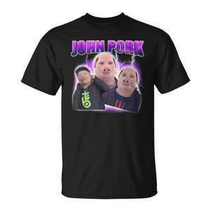 Camiseta John Pork Meme negra unisex para adultos talla grande - Product Image 1