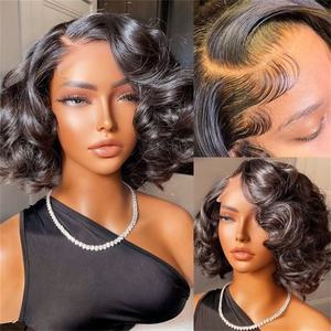 价格便宜的短鲍勃人发假发，8-14英寸貂皮巴西蕾丝鲍勃假发，黑色女性无胶蕾丝前盖鲍勃假发 - Product Image 4