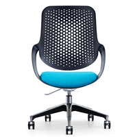 Chaise de bureau moderne en plastique de haute qualité avec dossier noir et assise bleue, chaise de bureau mobile, chaise de bureau pour ordinateur