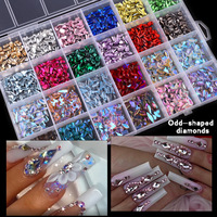 Strass en résine 3D de haute qualité, 24 compartiments, formes et couleurs variées, pour DIY, effet diamant, cristal K9, pour ongles