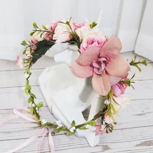Grinalda de flores boêmias para casamento, guirlanda floral romântica de praia havaiana, coroa de flores para noiva, coroa de festa