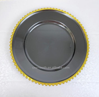 Assiettes de présentation de luxe lisses pour mariage, noir mat, vente en gros, 13 pouces, rondes, noires, pour événements de mariage