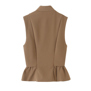 Gilet da donna doppiopetto con peplum personalizzato 2026, gilet corto da ufficio con orlo a balze e bottoni dorati, gilet vintage OEM/ODM - Product Image 5