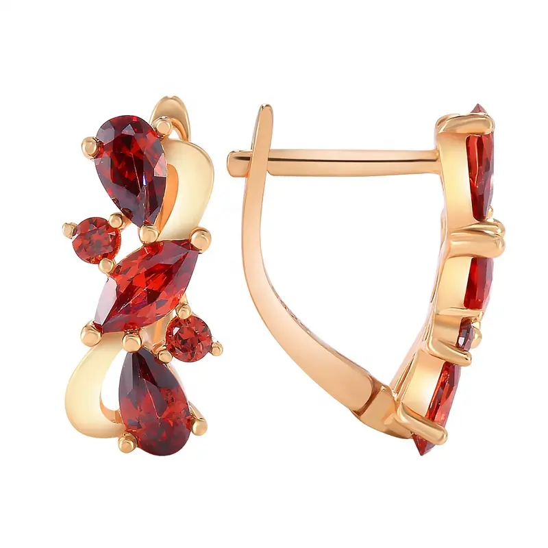 925 स्टर्लिंग चांदी चमकदार लटकना कान की बाली 585 गुलाब गोल्ड ज्यामिति लाल जिक्रोन कान की बाली महिलाओं दैनिक फैशन ठीक गहने माँ उपहार