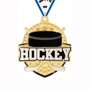 Noble Manufacturer Shiny Gold Hockey With Diamond Trophy Award Craft Sports Medal