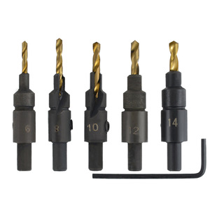 5Pc Round Shank Titanium Plated Countersink Drill Bit Set 6 8 10 12 14mm For Woodworking - Product Image 1