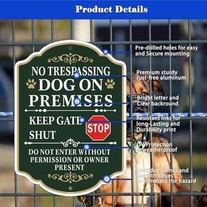 10*7 Custom Nenhum Cão de invasão em Instalações Mantenha o Portão Fechado Não Entre no Sinal, 7X10 Polegadas Rust Free Aluminum Beware of Dog Sign - Product Image 6