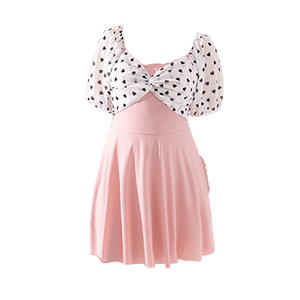 Traje de baño de una pieza de talla grande para mujer, traje de baño rosa con estampado de puntos y cuello en V para aguas termales y deportes acuáticos - Product Image 3