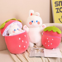 Creativo Peluche de Conejo Fresa de 30/40/60/80cm, Juguete de Peluche Transformable en Cerdito, Almohada de Peluche, Regalo de Cumpleaños para Niñas