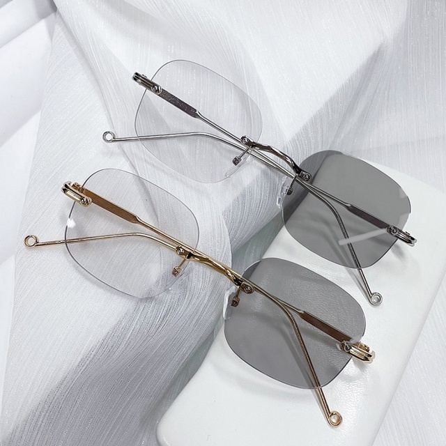 Unisex Retro Rimless Eyeglasses Blue Light Filter Computer Glasses Photochromic Lenses Optical Eyewear Big Face Square Frame