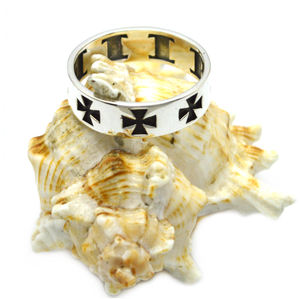 Anello da dito in <span class=keywords><strong>argento</strong></span> Sterling <span class=keywords><strong>925</strong></span> con croce in ferro annerita nuovo Design gioielli incisi per anniversario regalo di nozze - Product Image 1