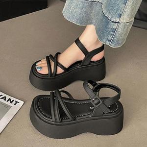 Nuevas sandalias de verano para mujer, plataforma impermeable de fondo grueso, fondo alto con pendiente negra con sandalias - Product Image 2