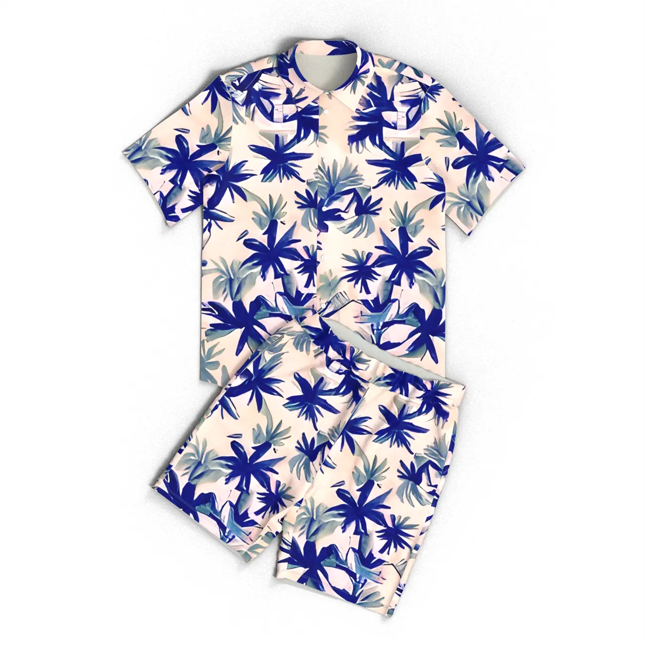 Custom Pattern Printed Hawaiian Set Quick Dry Loose Custom Tag Hawaiian Shirt Suit Summer Beach Shirt For Men
