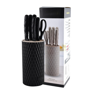 Grand ensemble de couteaux de cuisine avec bloc à couteaux universel, 6 couteaux en acier inoxydable et ciseaux pour la cuisine à domicile - Product Image 2