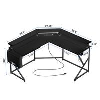 Grand bureau de jeu noir en forme de L avec lumières LED et prises de courant table de jeu pour PC gamer pour bureau à domicile