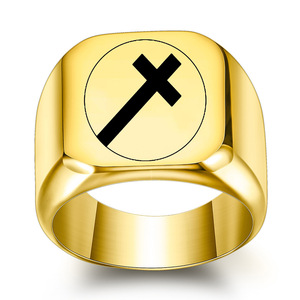 Anillo Cruzado de Acero Inoxidable Dorado para Hombre, 18MM, Joyería Cuadrada, Regalo para Aliviar la Ansiedad - Product Image 1