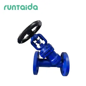 DIN DN40 PN16 flanged hand wheel manual air steam cast steel y type bellows seal globe valve