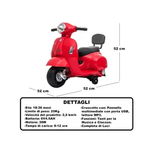 Mini Vespa Gts Rossa 52 Cm Scooter Eléctrico Para Niños De 18-36 Meses Con Música Y Luces - Product Image 2