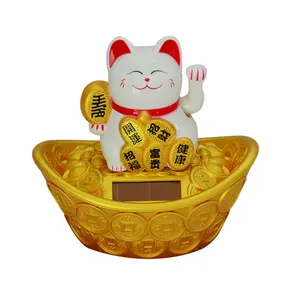 일본 마네 키 네코 행운 고양이 화이트 컬러 태양 전원 흔들며 팔 운이 좋은 고양이