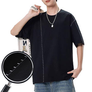 Diseño de línea Camiseta bordada en contraste Peso pesado 240G Cuello redondo 2025 - Product Image 2