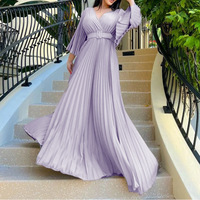 Robes pour femmes européennes et américaines, nouvelle collection printemps 2024, col en V, couleur unie, plissée, jupe longue, ceinture, robe longue maxi