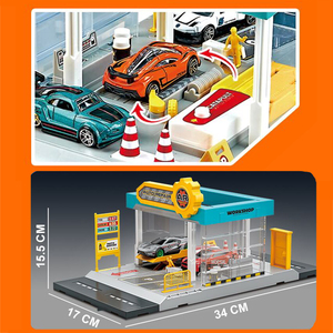 Lucky Toys Slot Toys Nuovo Stile Set Parcheggio Urbano con <span class=keywords><strong>Stazione</strong></span> di Riparazione Auto e 4 Veicoli in Lega - Product Image 3