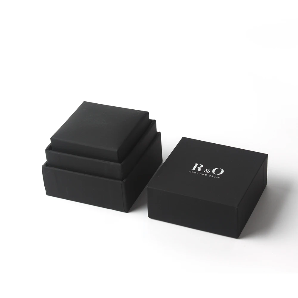 Eco-Friendly Black Cardboard Ring Jewelry Box Rigid Lid and Base Paper Gift Box Packaging With Embossed Ersonalise Features