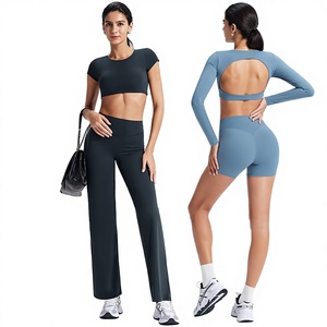 T-shirt de fitness pour femme, dos nu, manches longues, couleur unie, avec coussinet de poitrine, en Nylon Spandex, fermeture par tirette, pour sports de plein air et <span class=keywords><strong>yoga</strong></span> - Product Image 1