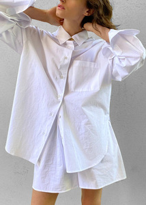Conjunto <span class=keywords><strong>de</strong></span> Blusas Casuales <span class=keywords><strong>de</strong></span> Algodón para <span class=keywords><strong>Mujer</strong></span>, con Mangas Largas Holgadas y Cuello Camisero, Blusas Blancas con Botones para Oficina, Estilo Veraniego - Product Image 4