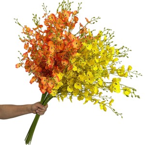 Fleur artificielle Meng Jie Dancing Orchid 30cm-100cm, orange jaune, en plastique et soie, pour vase, décoration de mariage - Product Image 5