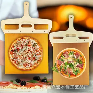 Alat panggang dapur Spatula Pizza portabel, dayung Pizza kupas piza kayu dengan pegangan