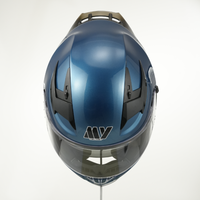 Casque de moto MY, coque ABS, surface bleue mate rétro, FF937, forme H, aérations, visière double intégrale, ECE/DOT