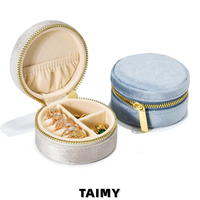 Boîte à bijoux en velours ronde avec fermeture éclair, multi-compartiments, pour la vente en gros, personnalisable avec logo, emballage cadeau
