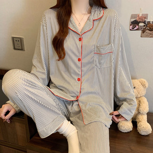 Pijamas de otoño para <span class=keywords><strong>mujer</strong></span>, ropa de dormir suave y cálida, conjuntos de dos piezas, cárdigan con solapa, pantalones largos de manga larga, ropa de dormir informal, ropa de casa holgada - Product Image 3