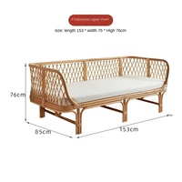 Sofá Cama Doble de Madera Maciza Moderna para Hotel u Hogar, con Ratán Natural, para Tres Personas, Impermeable, con Protección Solar, Chaise Longue de Descanso